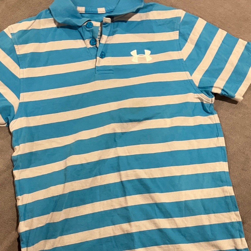 Under Armour Teal and White Striped Polo